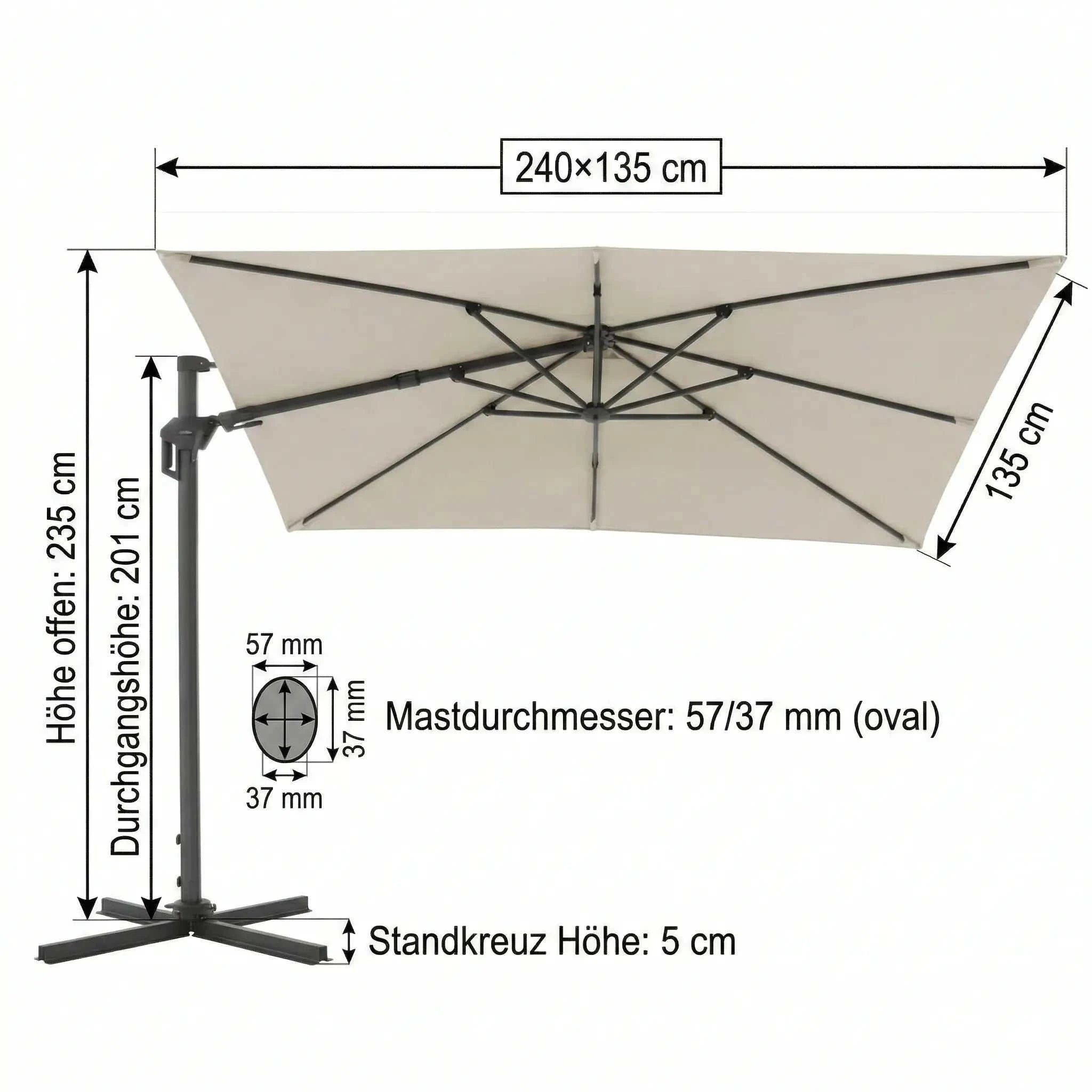 Ampelschirm Active Pendel Green Edition für enge Balkone, 360° drehbar, höhenverstellbar, nachhaltiger UV-Schutz