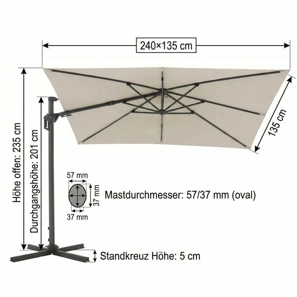 Ampelschirm Active Pendel Green Edition für enge Balkone, 360° drehbar, höhenverstellbar, nachhaltiger UV-Schutz