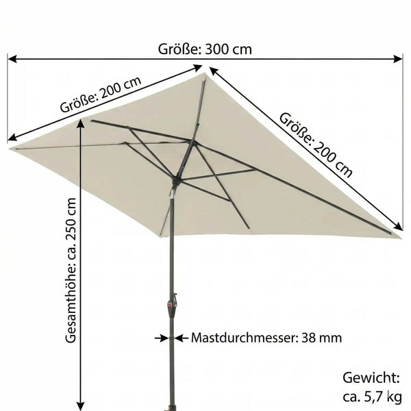 Rechteckiger Sonnenschirm myZone Auto Tilt 300x200 cm mit automatischer Neigefunktion und UV-Schutz