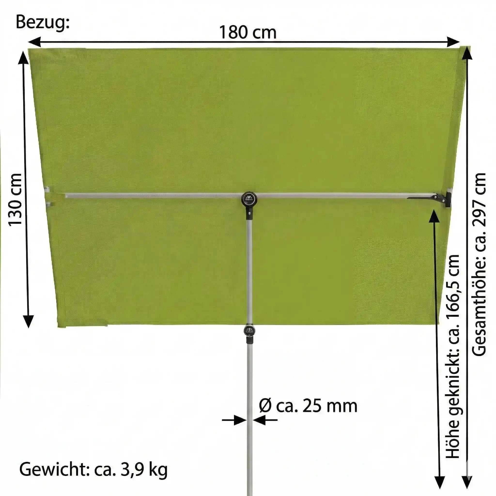 Balkonblende Active Fresh Green 180x130 cm, höhenverstellbar, UV-Schutz 50+, winddichte Polyester-Bespannung, robustes Stahlgestell