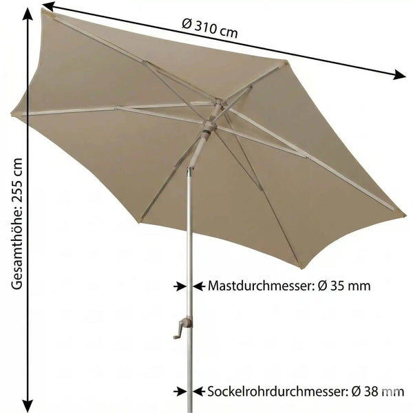 Sonnenschirm Act Push Up Ø 310 cm in Greige mit UV-Schutz und Push-Up-Funktion