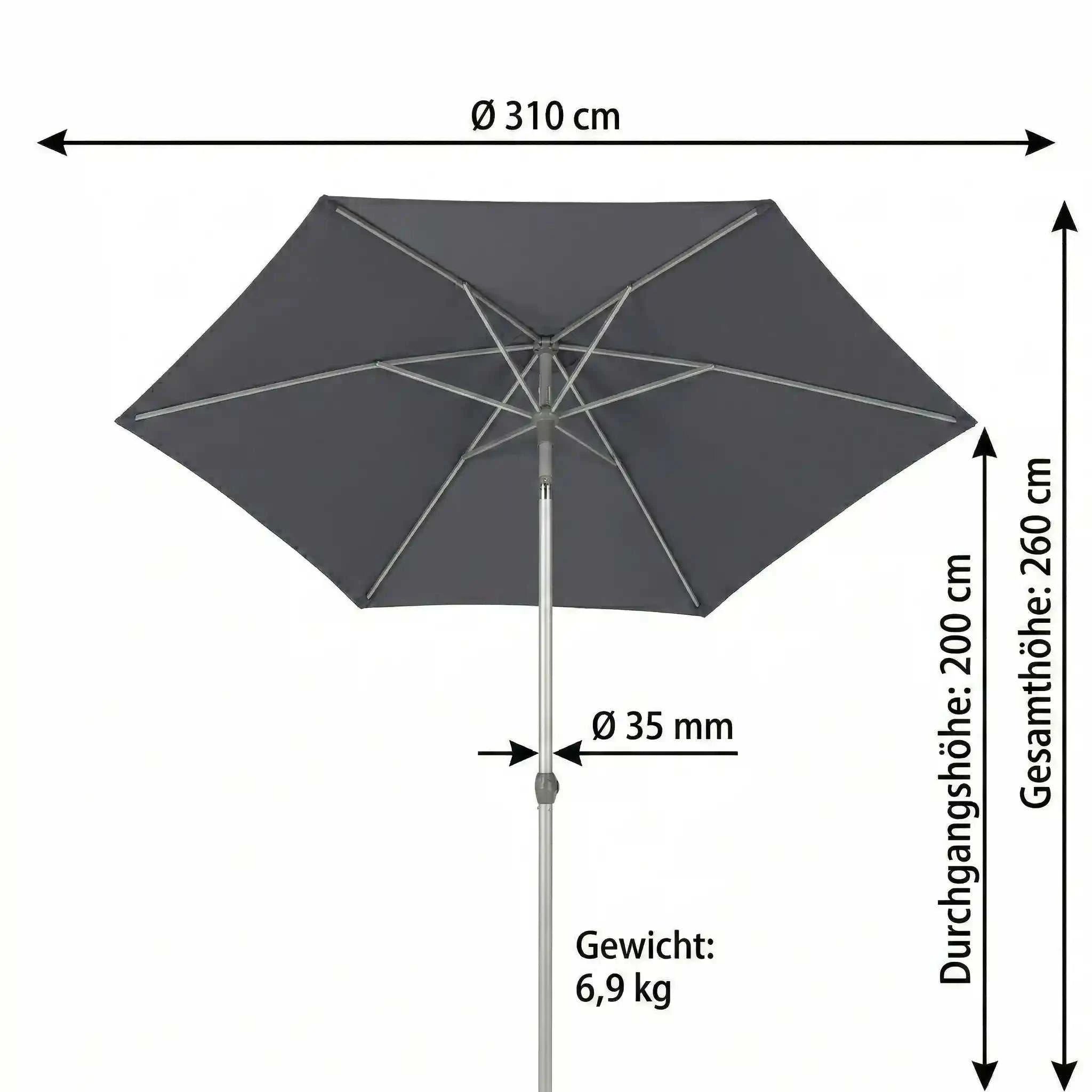 Sonnenschirm Act Push Up Natur Ø 310 cm mit Push-Up-Technologie und 3-Positions-Knicker, wasserabweisender UV-Schutz und Aluminium-Gestell