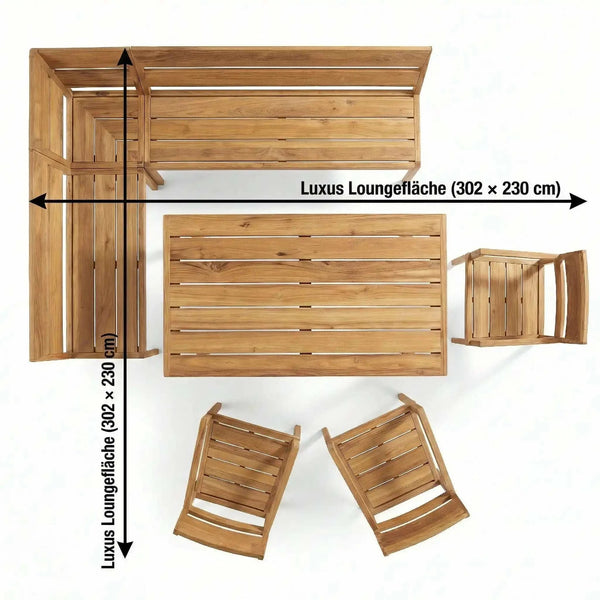 Teakholz Eckbankgruppe "Ann" inkl. Tisch & 3 Armlehnstühle Sitzkissen