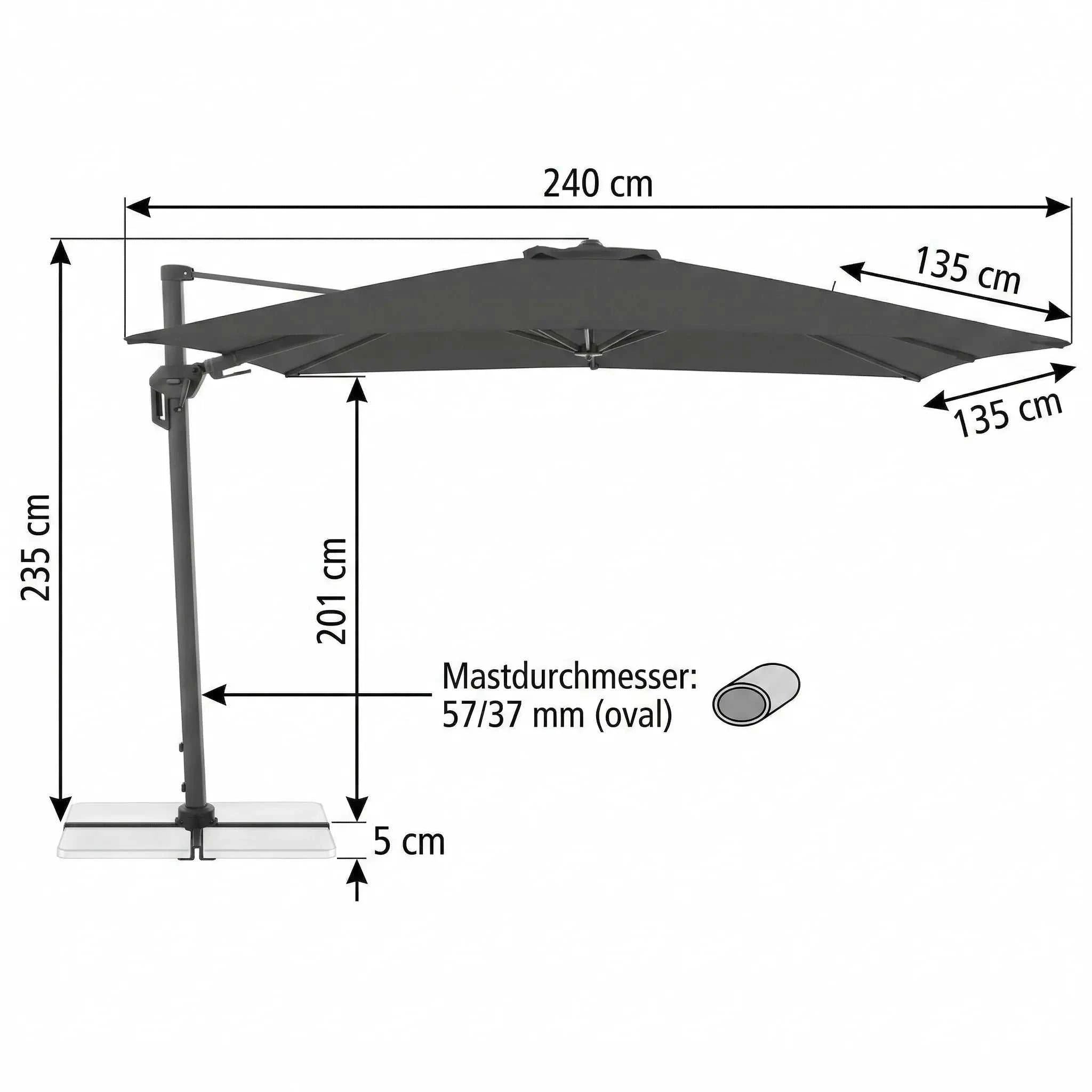 Ampelschirm Active Pendel Anthrazit Grün 240x135 cm für kleine Balkone mit 360° Drehfunktion und UV-Schutz
