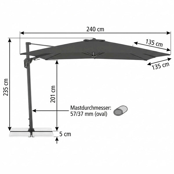 Ampelschirm Active Pendel Anthrazit Grün 240x135 cm für kleine Balkone mit 360° Drehfunktion und UV-Schutz