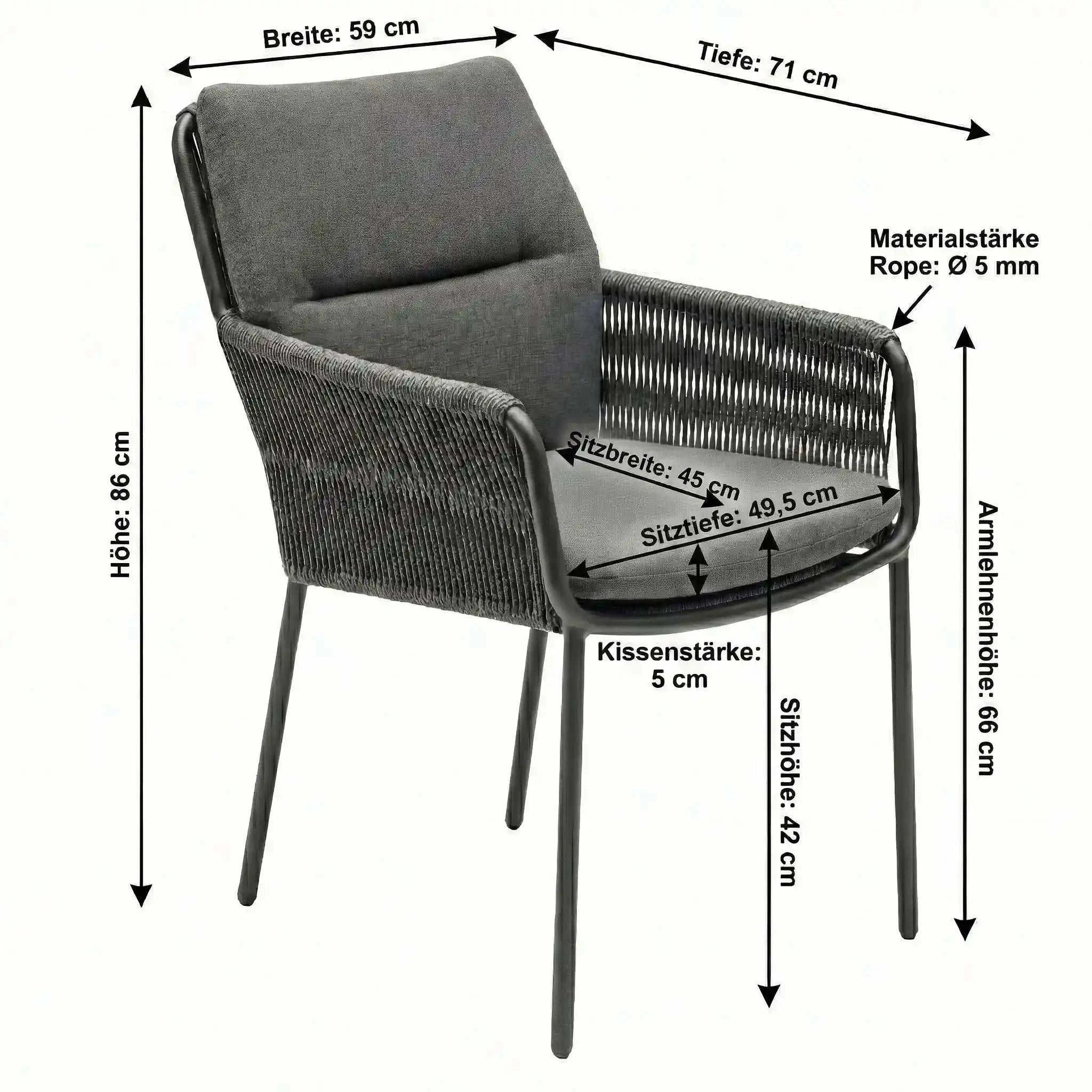 Moderner Gartensessel Como aus Aluminium mit Rope-Bespannung und wasserabweisenden Sitzkissen