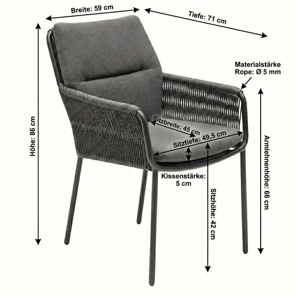 Moderner Gartensessel Como aus Aluminium mit Rope-Bespannung und wasserabweisenden Sitzkissen