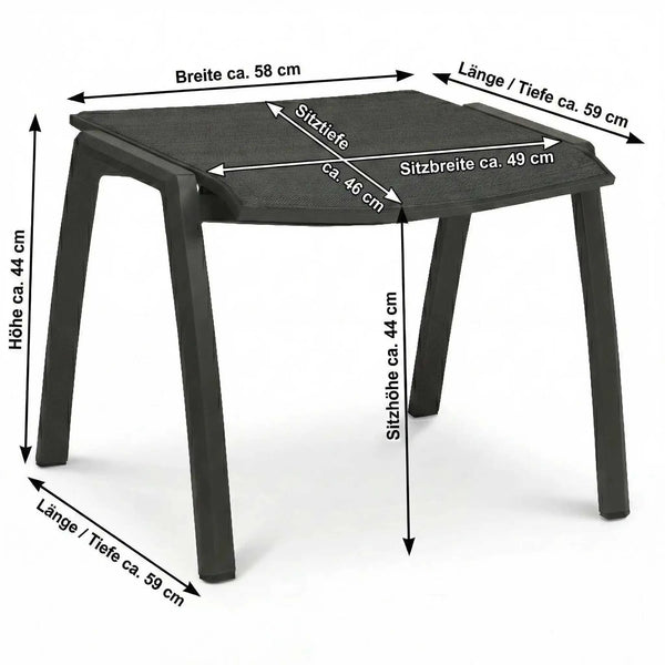 Gartenhocker Kari aus pulverbeschichtetem Aluminium mit wasserfester Textil-Sitzfläche in Anthrazit
