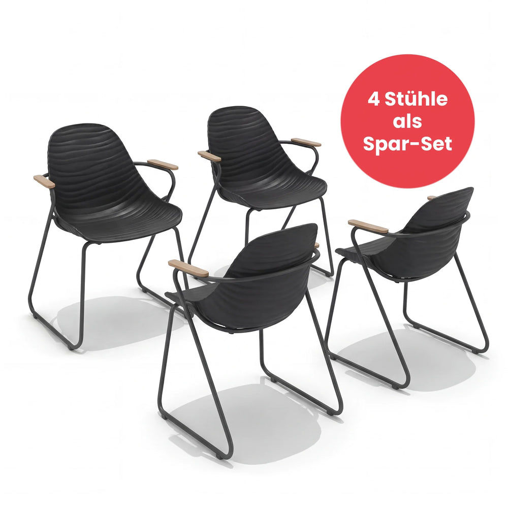 4er Set Schalenstuhl Stream mit Teak-Armlehnen