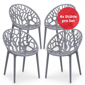 4er Set stapelbarer schwarzer Stapelstuhl Lanzarote aus Kunststoff robust und witterungsbeständig