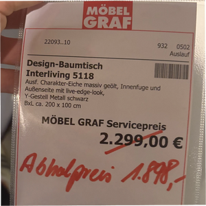 Design-Baumtisch „Interliving 5118" – Charaktereiche mit echter Baumkante