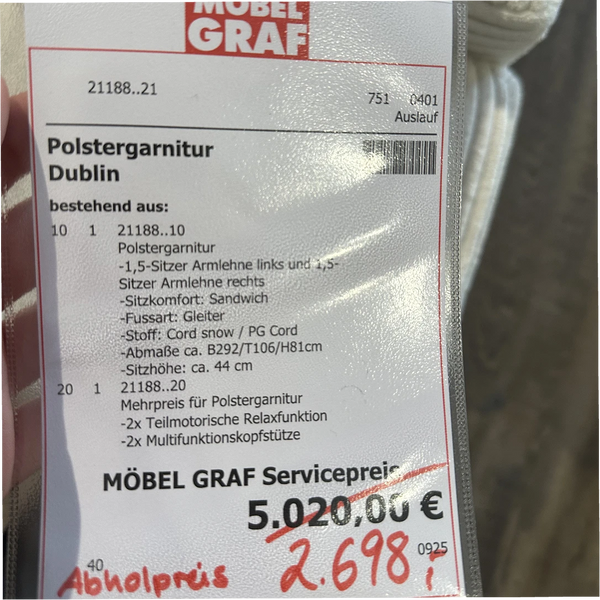 Polstergarnitur Dublin im Breitcord mit Relaxfunktion