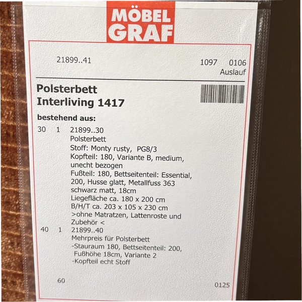 Polsterbett Interliving 1417 – warmes Rost trifft modernen Komfort
