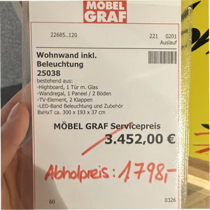 Wohnwand in Eiche natur mit Highboard, TV-Element & LED-Beleuchtung