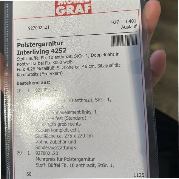 Polstergarnitur in Anthrazit (Büffel-Optik) mit Kopfteilverstellung