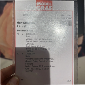 6er-Stuhlset Laurel – grüner Material-Mix aus Leder und Stoff