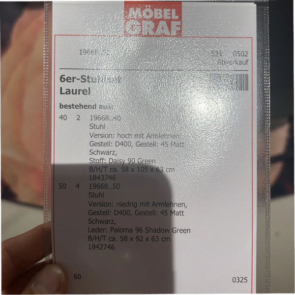 6er-Stuhlset Laurel – grüner Material-Mix aus Leder und Stoff