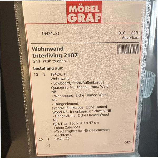 Wohnwand in Quarzgrau & Eiche Flamed Wood