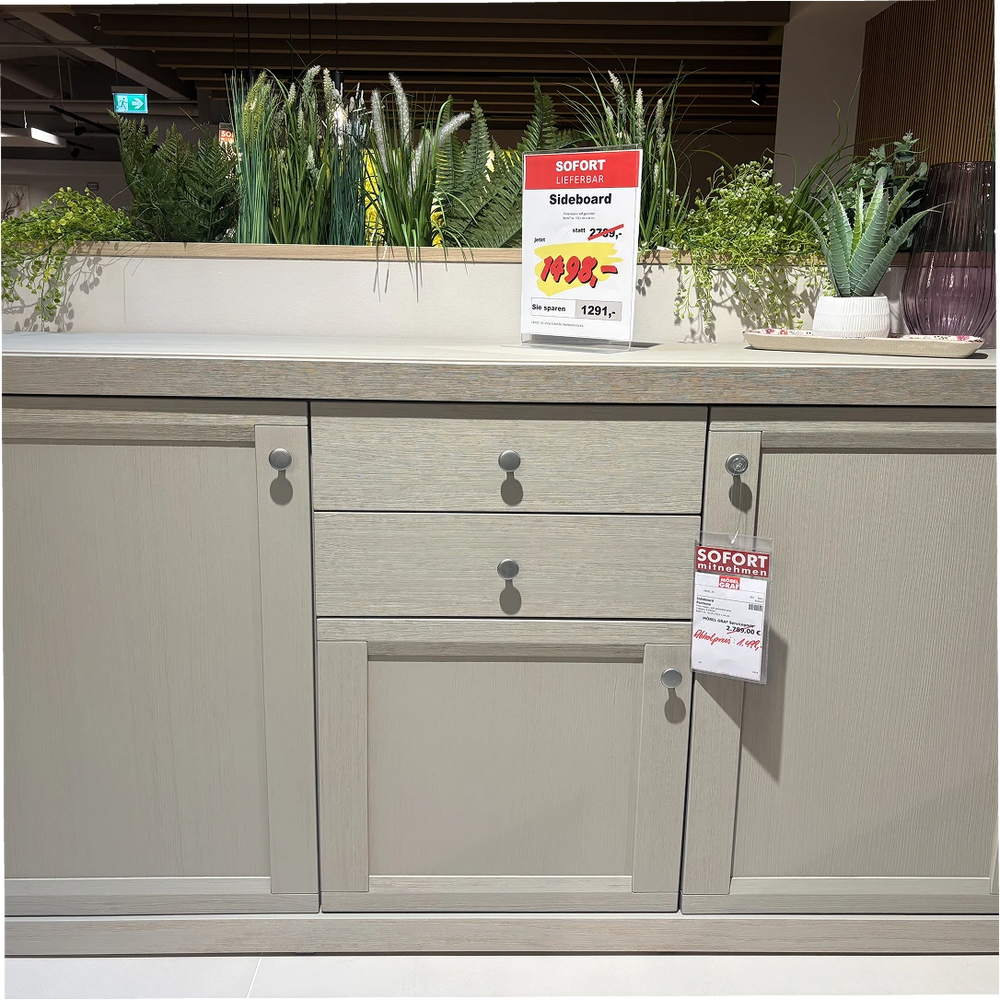 Sideboard „Formosa" – massive Pinie in soft gebürstetem Grau