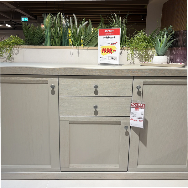 Sideboard „Formosa" – massive Pinie in soft gebürstetem Grau