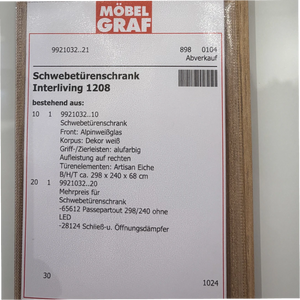 Schwebetürenschrank Interliving 1208 – viel Stauraum hinter klarem Weißglas