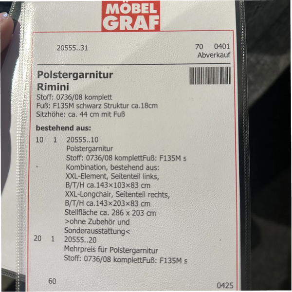 Polstergarnitur Rimini in Hellgrau mit Longchair & verstellbaren Kopfstützen