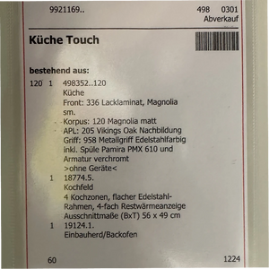 Einbauküche „Touch" in U-Form inkl. E-Geräte