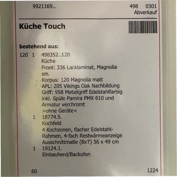 Einbauküche „Touch" in U-Form inkl. E-Geräte