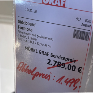 Sideboard „Formosa" – massive Pinie in soft gebürstetem Grau