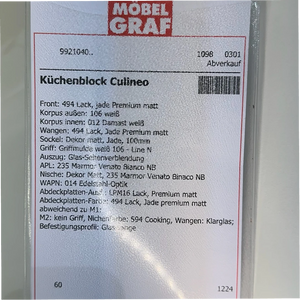 Küche Culineo Musterküche – Grifflose L-Küche in Jade matt & Marmor-Optik inkl. E-Geräten