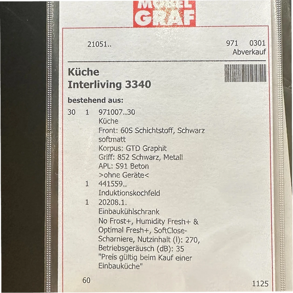 Musterküche in Schwarz softmatt inkl. E-Geräte