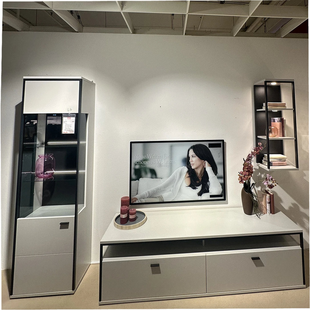 Wohnwand Malo mit Glasvitrine, TV-Element & LED
