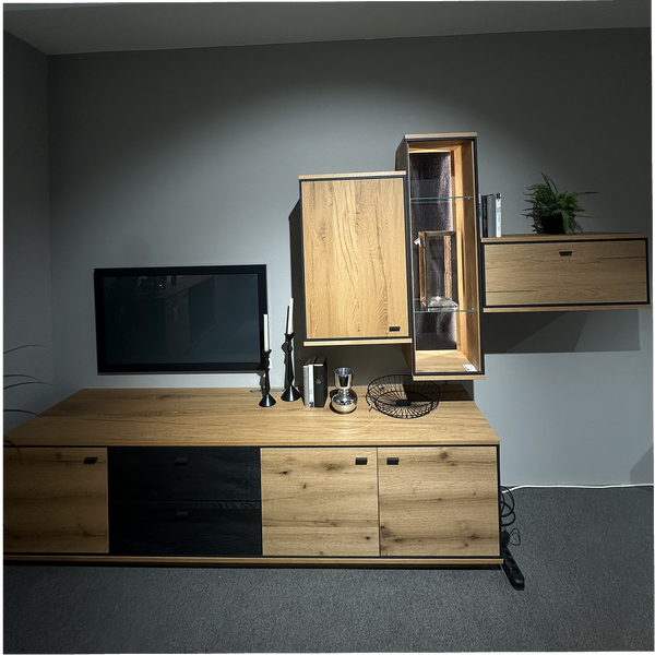 Wohnwand-Set in Alteiche natur & Carbongrau (inkl. Sideboard & Couchtisch)