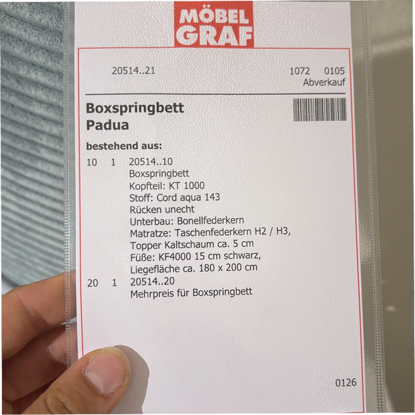 Boxspringbett Padua – kuscheliger Breitcord in trendigem Aqua