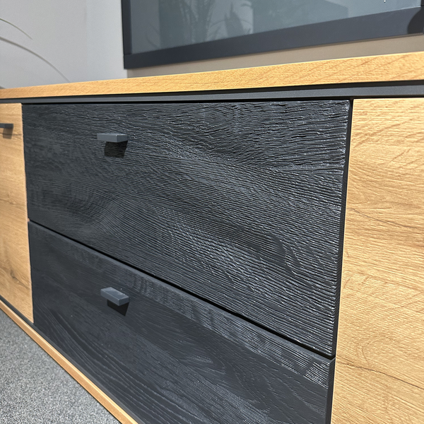 Wohnwand-Set in Alteiche natur & Carbongrau (inkl. Sideboard & Couchtisch)