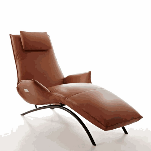Polsterliege Joleen in dunkelrotem Leder mit Edelstahlgestell und elektrischem Akku-Motor