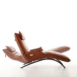 Polsterliege Joleen aus dunkelrotem Leder mit Edelstahlgestell und elektrischem Motor