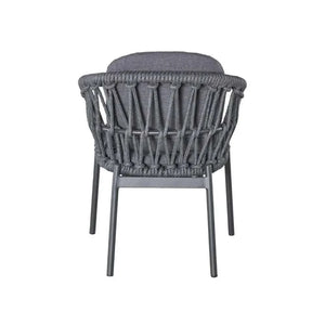 Moderner Armlehnenstuhl Bari mit dunkelgrauem Seilgeflecht und Aluminiumgestell für Garten und Terrasse