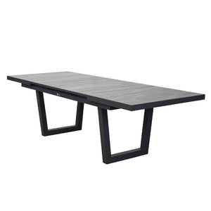 Ausziehtisch Keramo mit dunkelgrauer Keramik Holzoptik und anthrazitfarbenem Aluminiumgestell
