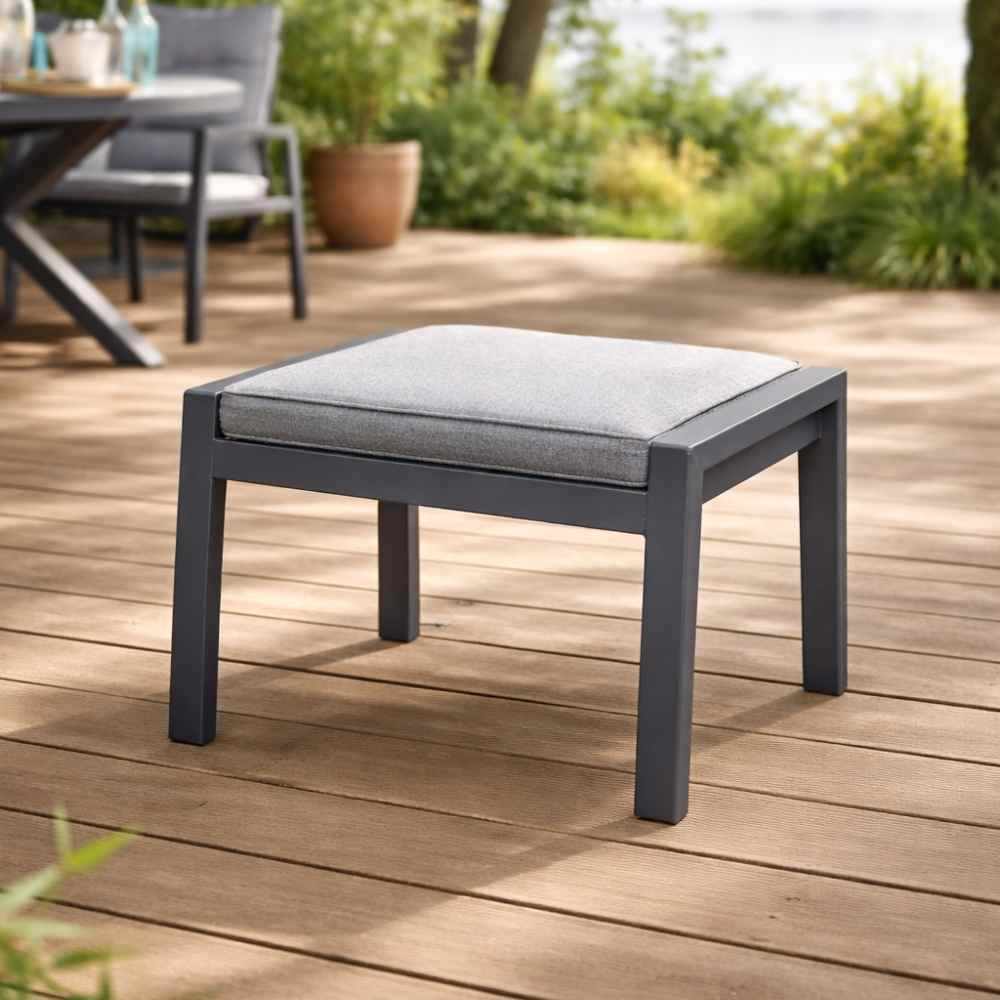 Gartenhocker Bondino aus Aluminium in Anthrazit mit Sitzkissen, wetterfest und modern