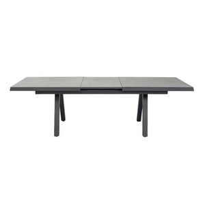 Moderner Ausziehtisch Vivera in Betonoptik mit Synchronauszug und Aluminiumgestell für außen