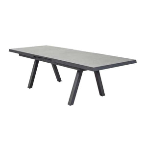 Moderner Ausziehtisch Vivera in Betonoptik mit Synchronauszug und Aluminiumgestell für Garten und Terrasse