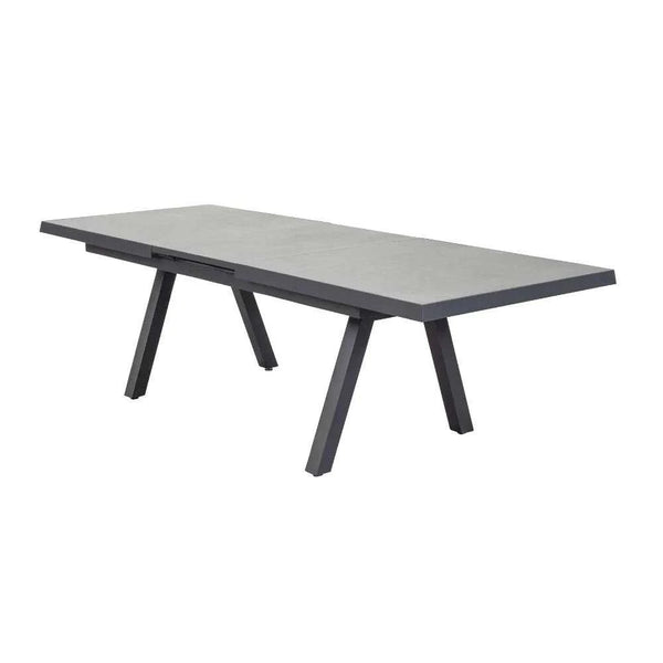 Moderner Ausziehtisch Vivera in Betonoptik mit Synchronauszug und Aluminiumgestell für Garten und Terrasse