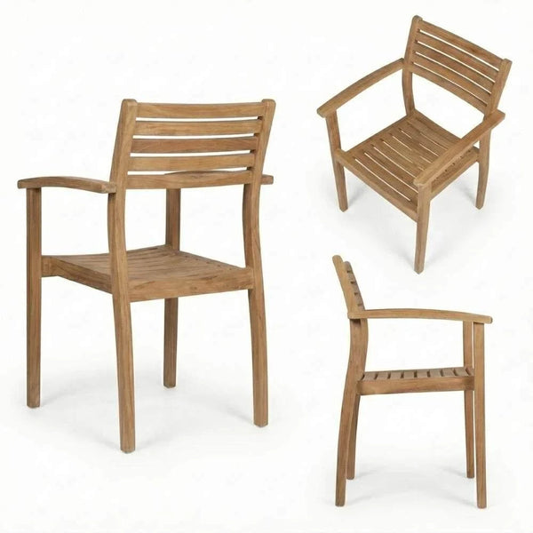 Stapelstuhl Lucas aus Teakholz in Sterling, stapelbar und wetterbeständig für Garten und Terrasse