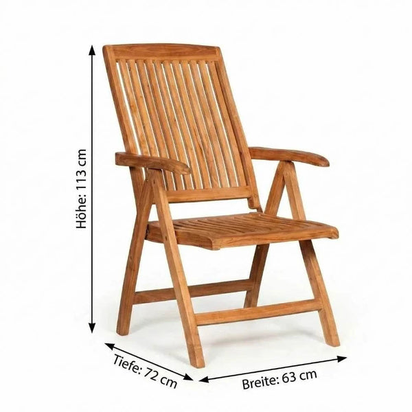 Hochlehnklappsessel Navy aus Teakholz mit hoher Rückenlehne und Klappfunktion für Garten und Terrasse