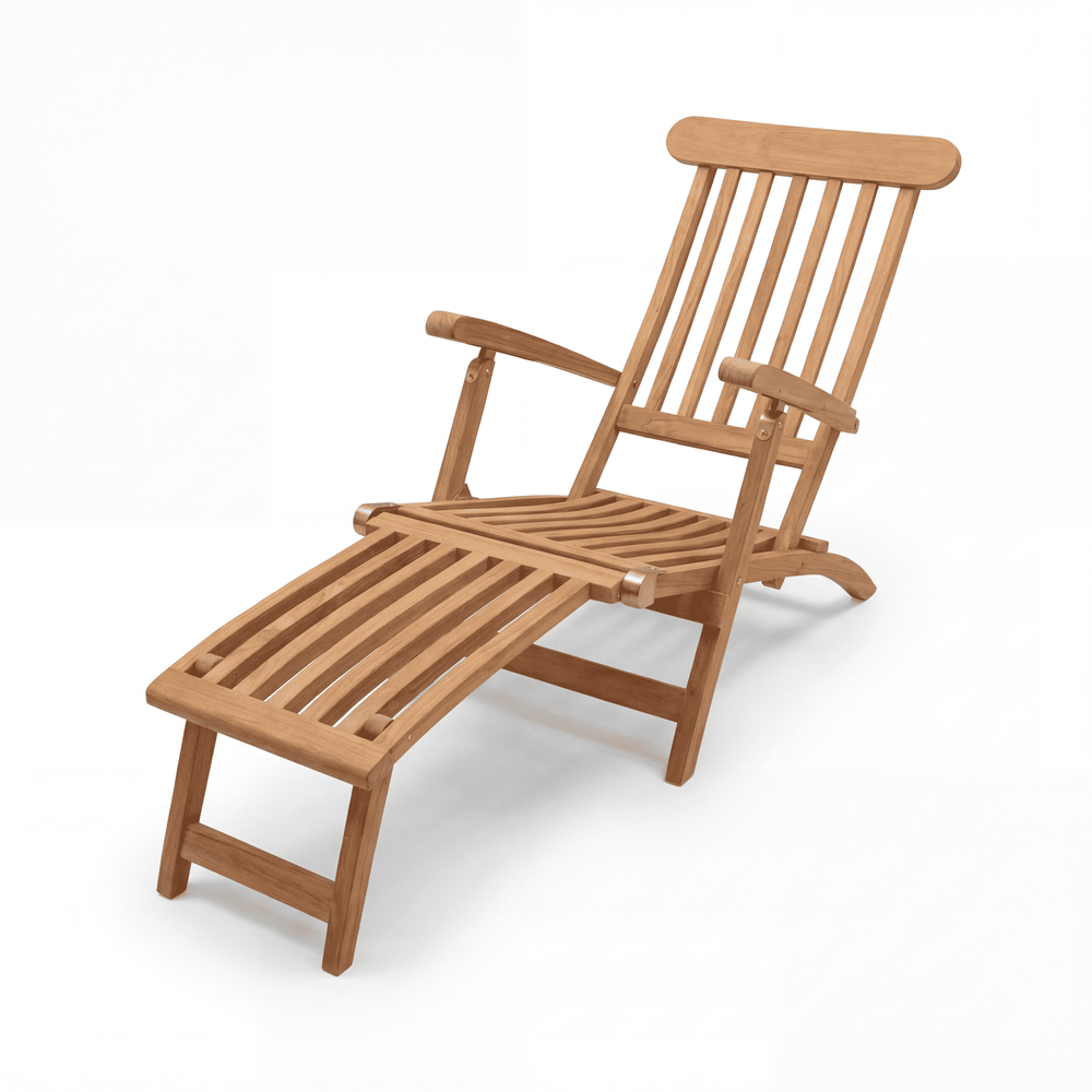 Deckchair Titanic aus Teakholz in Sterling mit verstellbarer Rückenlehne und abnehmbarer Fußstütze