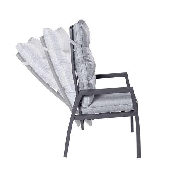 Moderner Positionsstuhl Bondino aus Aluminium mit Hellgrauem Kissen im Garten