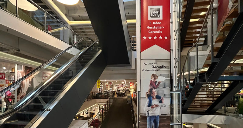 Polstermöbel Dresden – Rolltreppe Möbel Graf Pirna mit Inter Living 5 Jahre Herstellergarantie-Banner