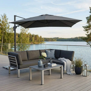 Ampelschirm Active Pendel Green Edition 240×135 cm anthrazit für enge Balkone, 360° drehbar, höhenverstellbar, nachhaltiger UV-Schutz.