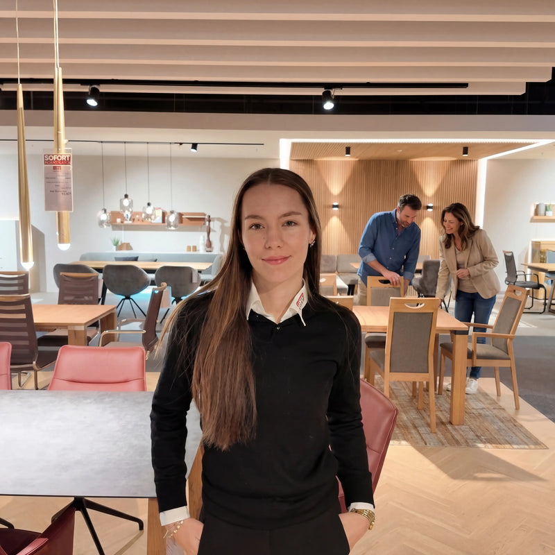 Persönliche Möbelberatung im Möbelhaus Heidenau – Einrichtungsberaterin Maria Graf bei Möbel Graf in der Ausstellung